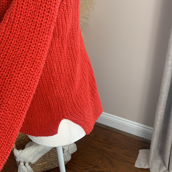 MADEWELL J8667 Balloon Sleeve Crew Neck Chunky Knit Sweater Orange-Red - Picture 4 of 9